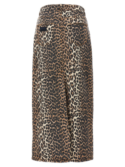 Skirt by Ganni for women in stretch organic cotton denim brown & print features an tailored silhouette, artfully capturing the essence of 9 To 5 Women's Denim Stretch Organic Cotton Skirt in a sophisticated mini.