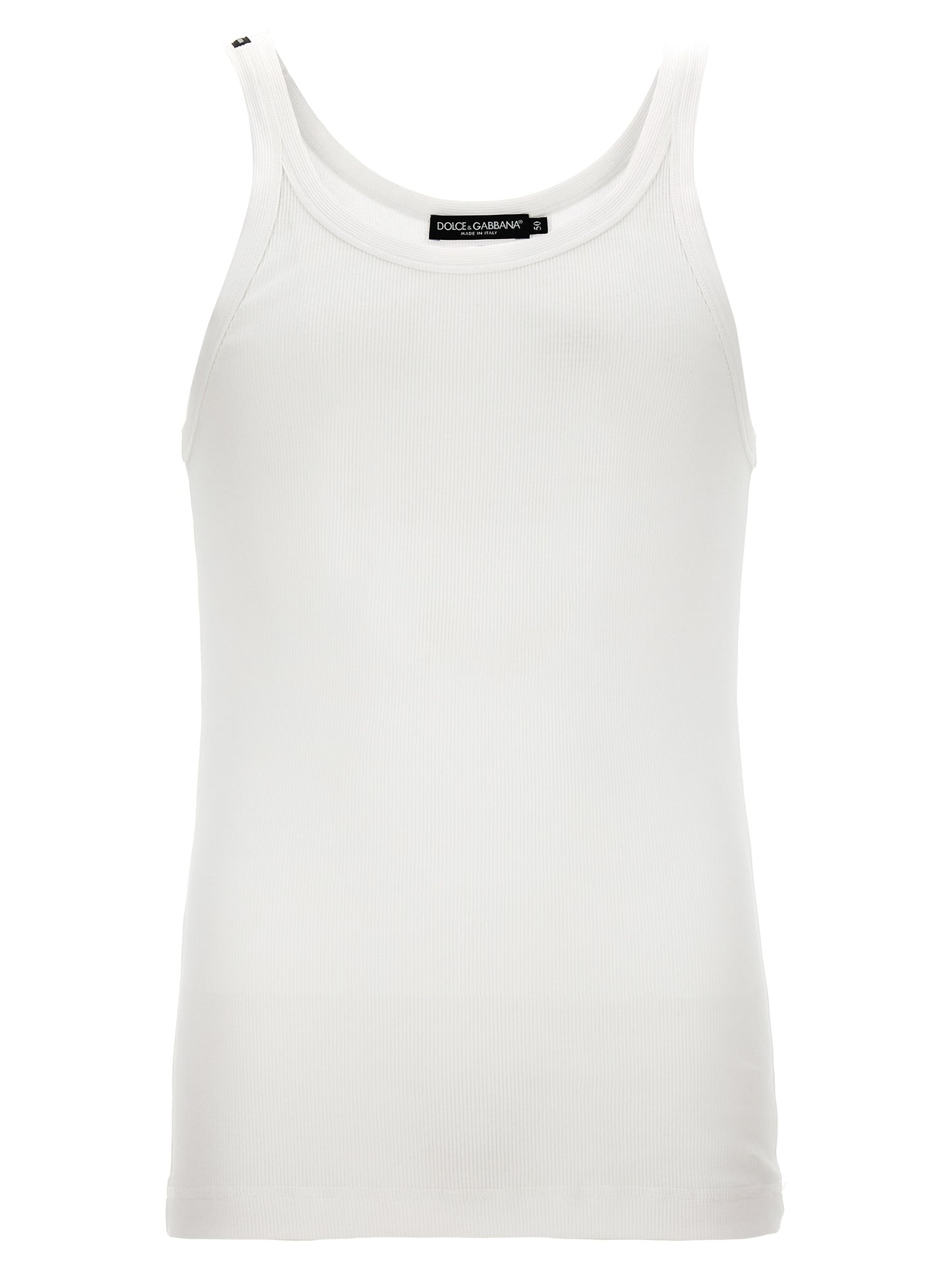 Tank Top by Dolce & Gabbana for men in cotton white showcases a sumptuous silhouette, artfully detailed with a sumptuous scoop neckline and sleeveless for a truly sumptuous finish.