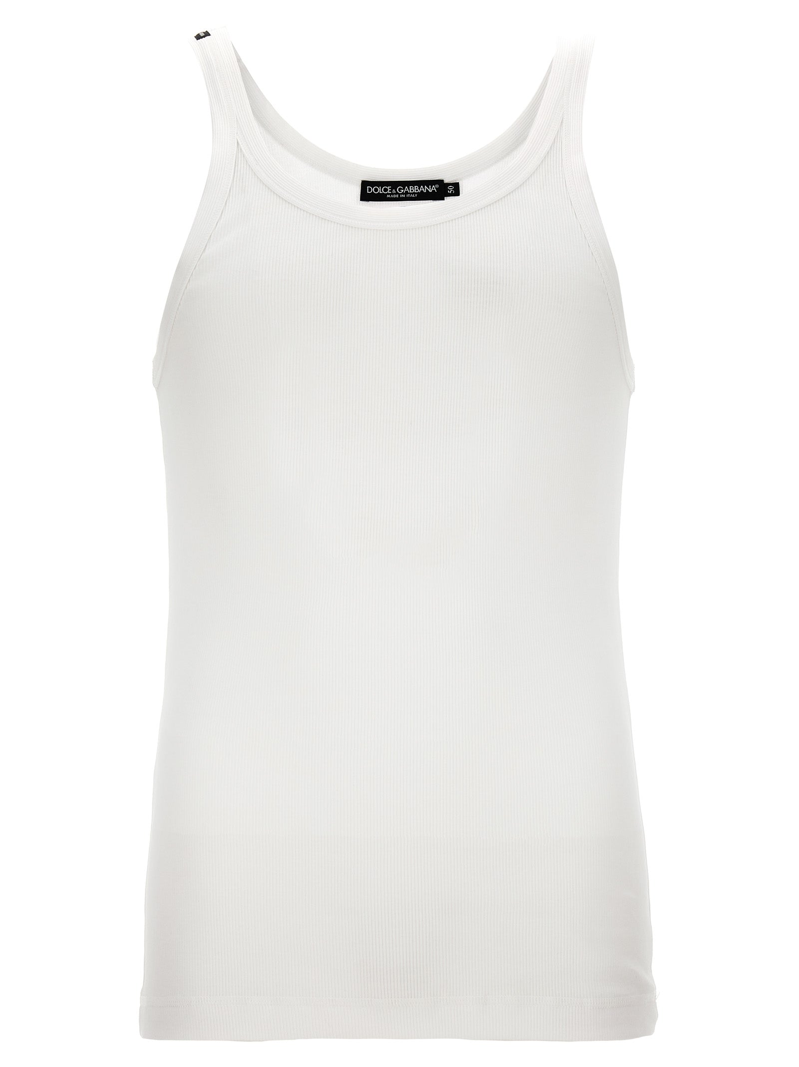 Tank Top by Dolce & Gabbana for men in cotton white showcases a sumptuous silhouette, artfully detailed with a sumptuous scoop neckline and sleeveless for a truly sumptuous finish.