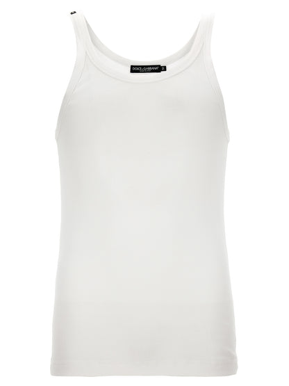Tank Top by Dolce & Gabbana for men in cotton white showcases a sumptuous silhouette, artfully detailed with a sumptuous scoop neckline and sleeveless for a truly sumptuous finish.