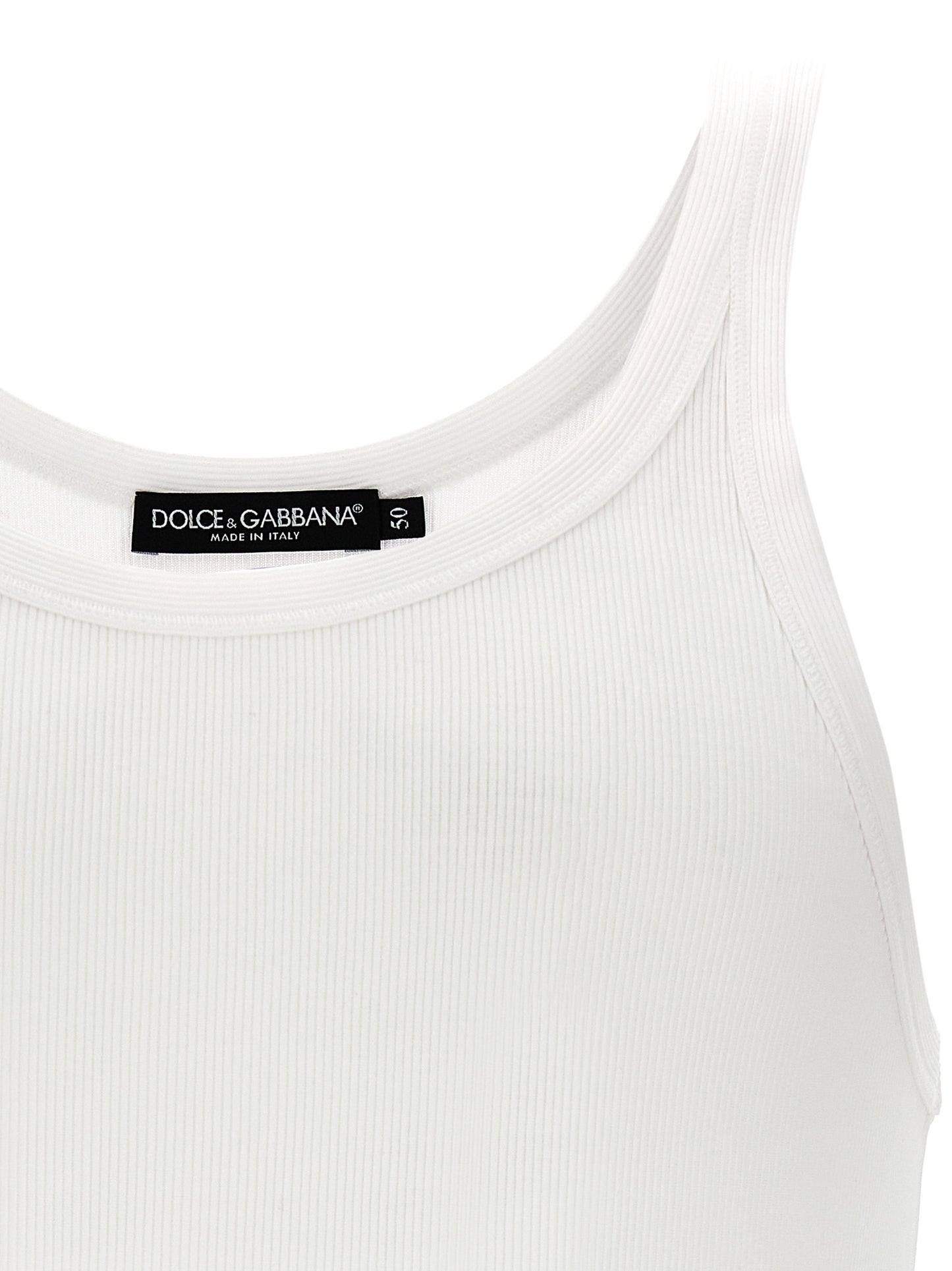 Tank Top by Dolce & Gabbana for men in cotton white showcases a perennial silhouette, artfully detailed with a design and a perennial .