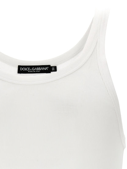 Tank Top by Dolce & Gabbana for men in cotton white showcases a perennial silhouette, artfully detailed with a design and a perennial .