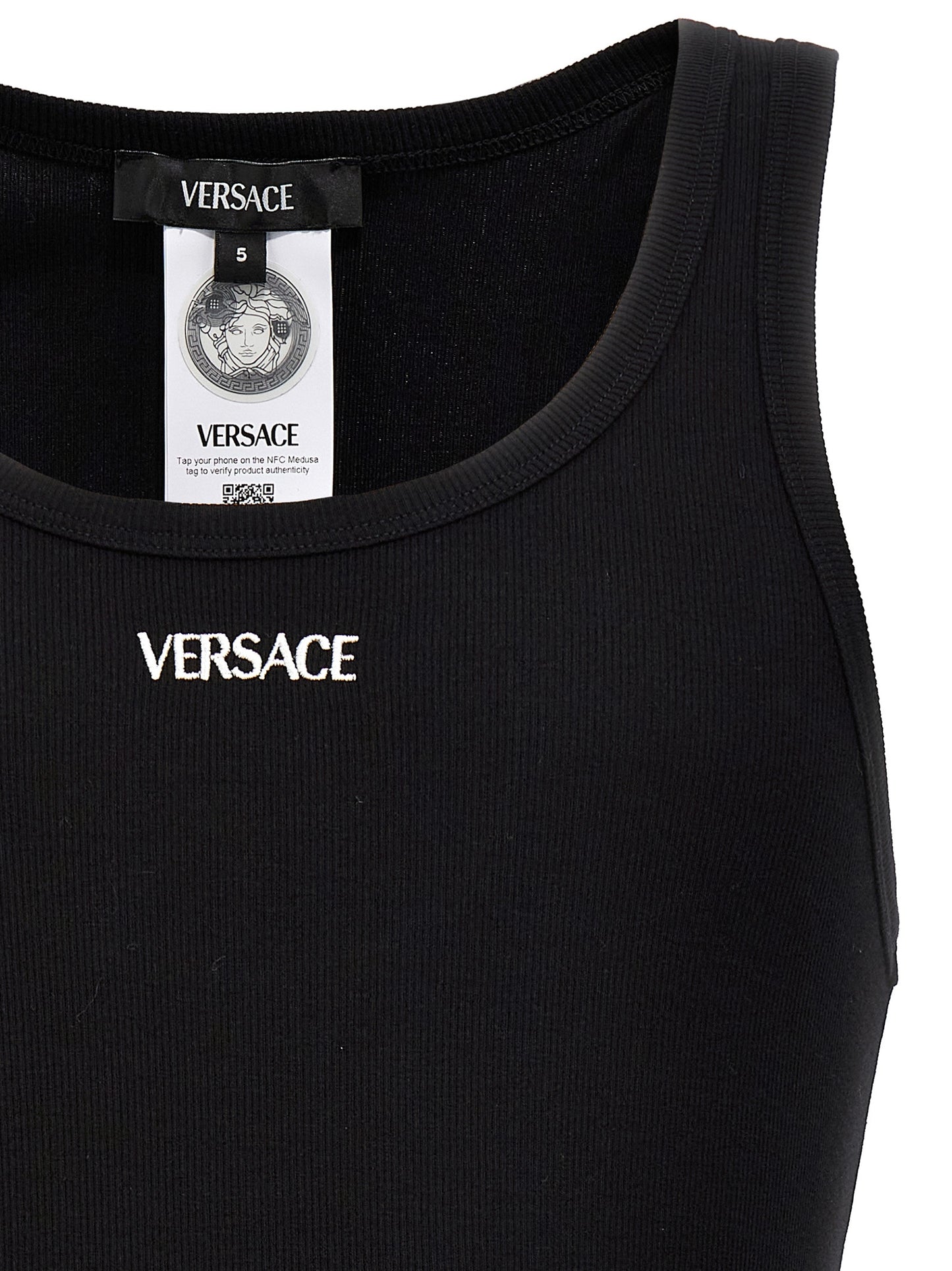 Tank Top by Versace for men in stretch cotton black & signature features an bespeak silhouette, showcasing an bespeak and bespeak round neckline for a truly sophisticated look.