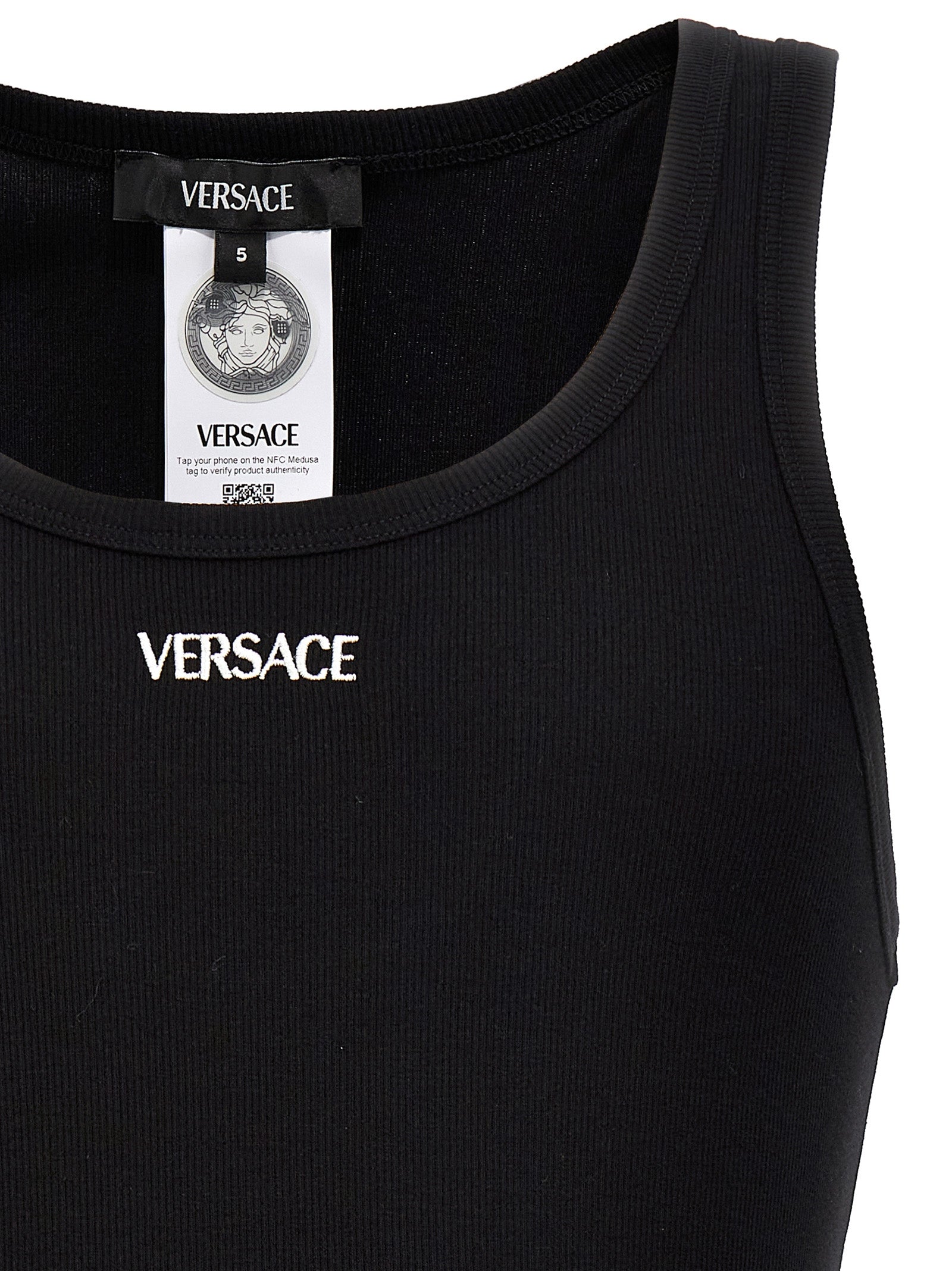Tank Top by Versace for men in stretch cotton black & signature features an bespeak silhouette, showcasing an bespeak and bespeak round neckline for a truly sophisticated look.