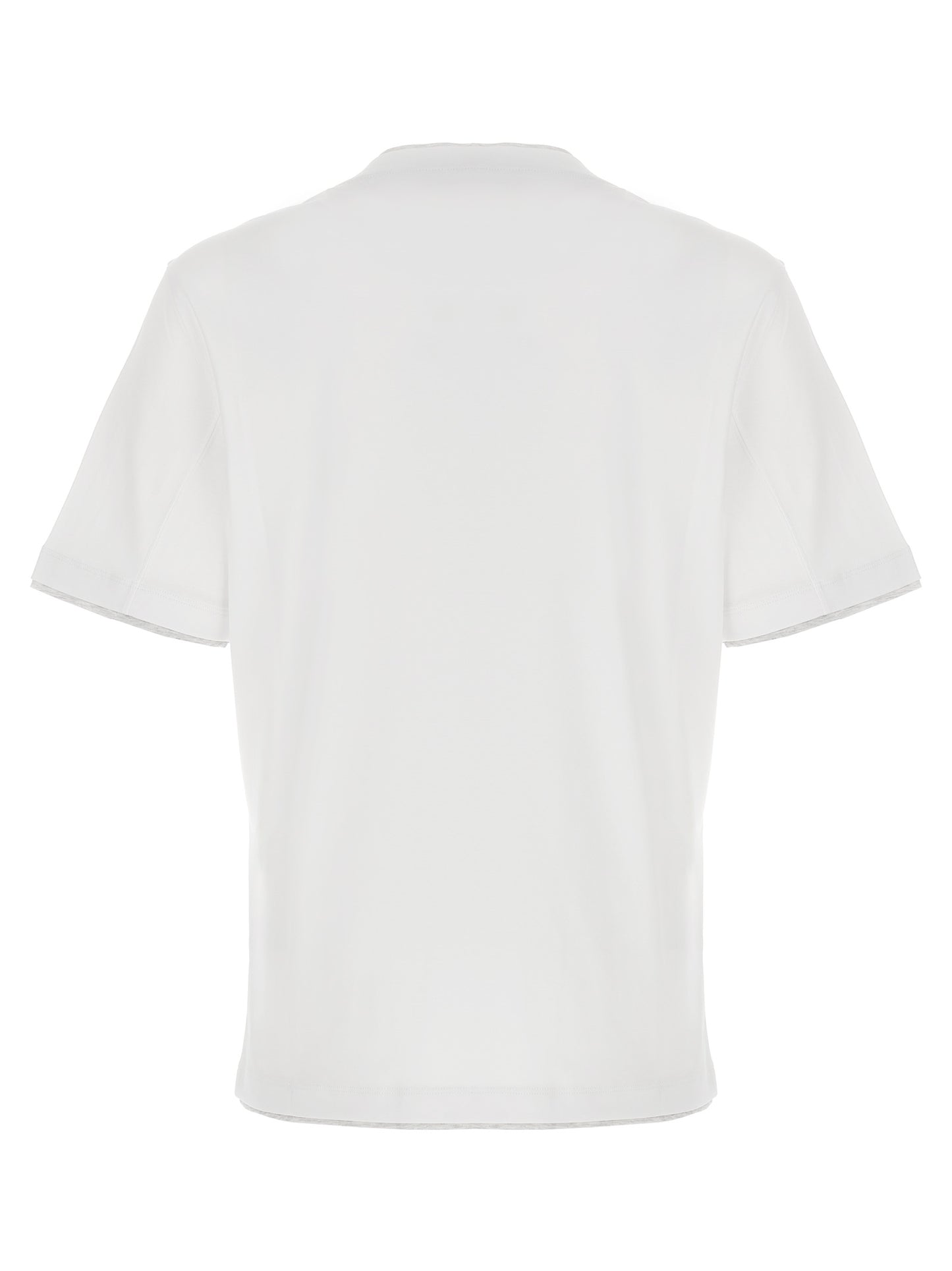 T-Shirt by Brunello Cucinelli for men in cotton white showcases a dramatic silhouette, elegantly detailed with a dramatic and for a truly dramatic finish.