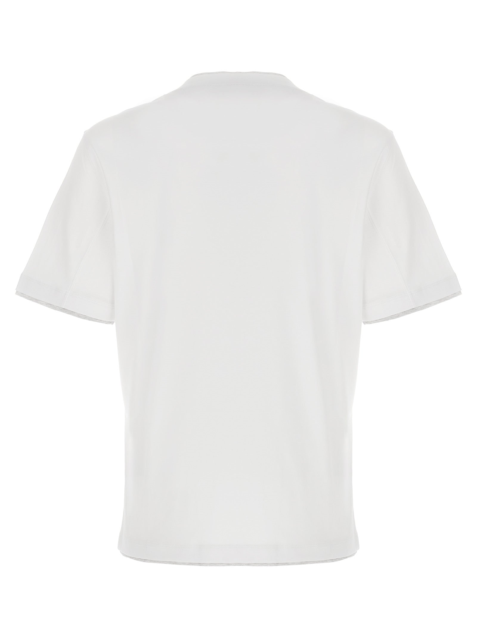 T-Shirt by Brunello Cucinelli for men in cotton white showcases a dramatic silhouette, elegantly detailed with a dramatic and for a truly dramatic finish.