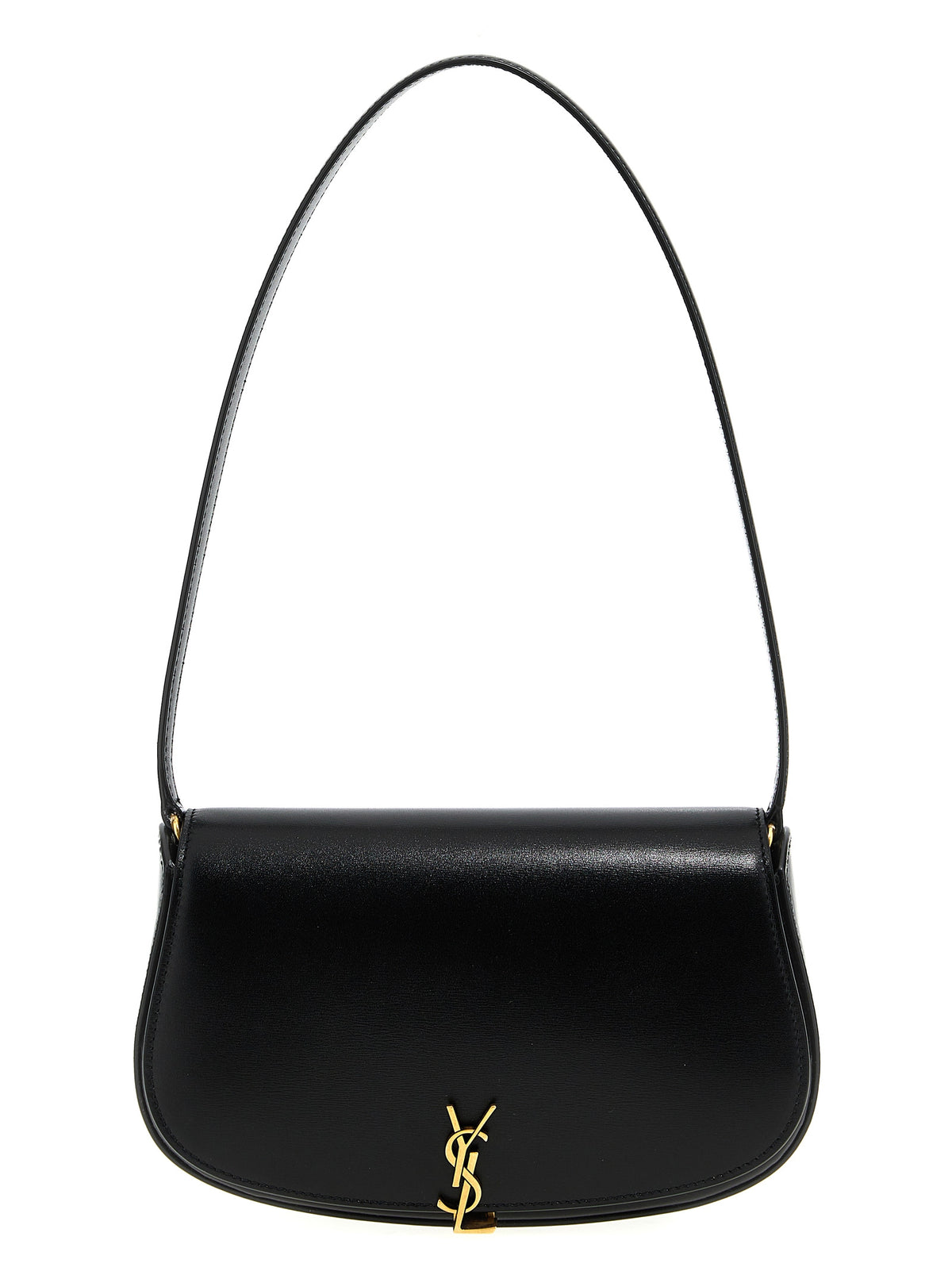 Saint Laurent V Logo Calfskin Leather Mini Shoulder Flap Box Bag - Black