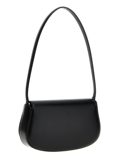 Saint Laurent V Logo Calfskin Leather Mini Shoulder Flap Box Bag - Black