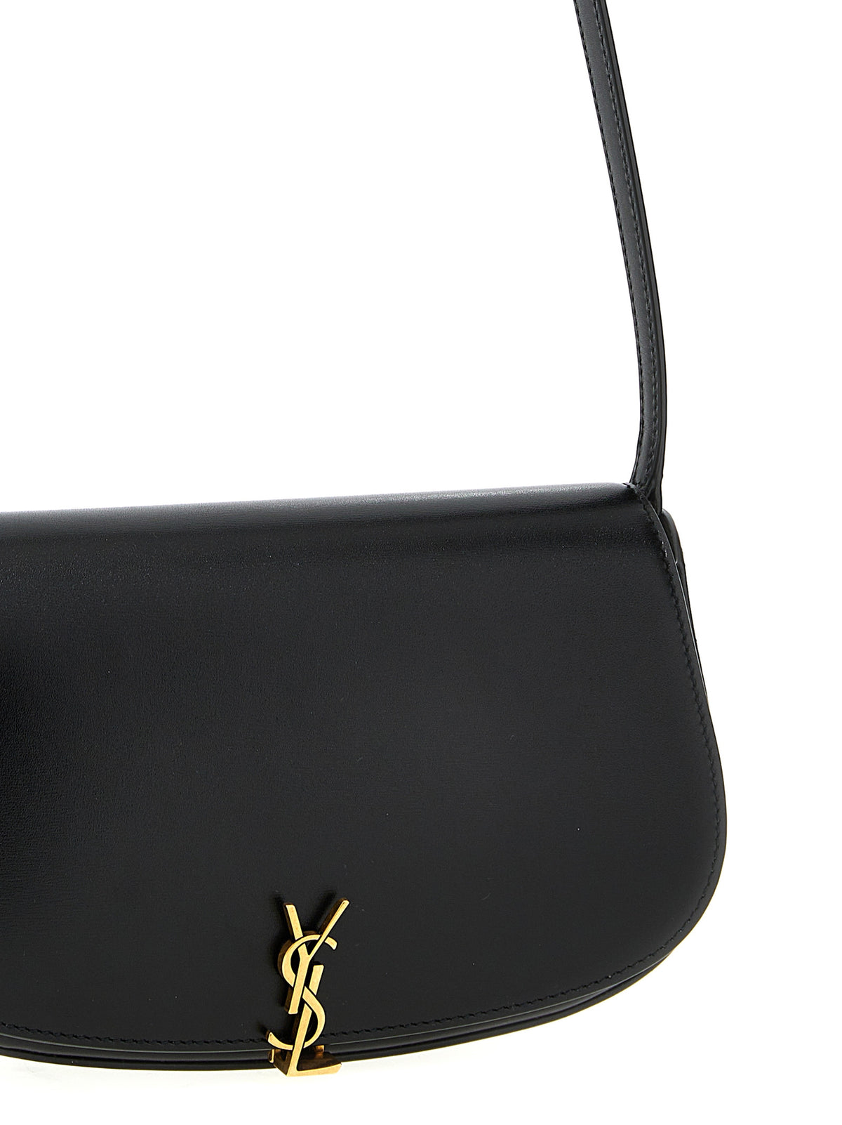 Saint Laurent V Logo Calfskin Leather Mini Shoulder Flap Box Bag - Black