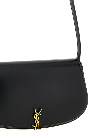 Saint Laurent V Logo Calfskin Leather Mini Shoulder Flap Box Bag - Black
