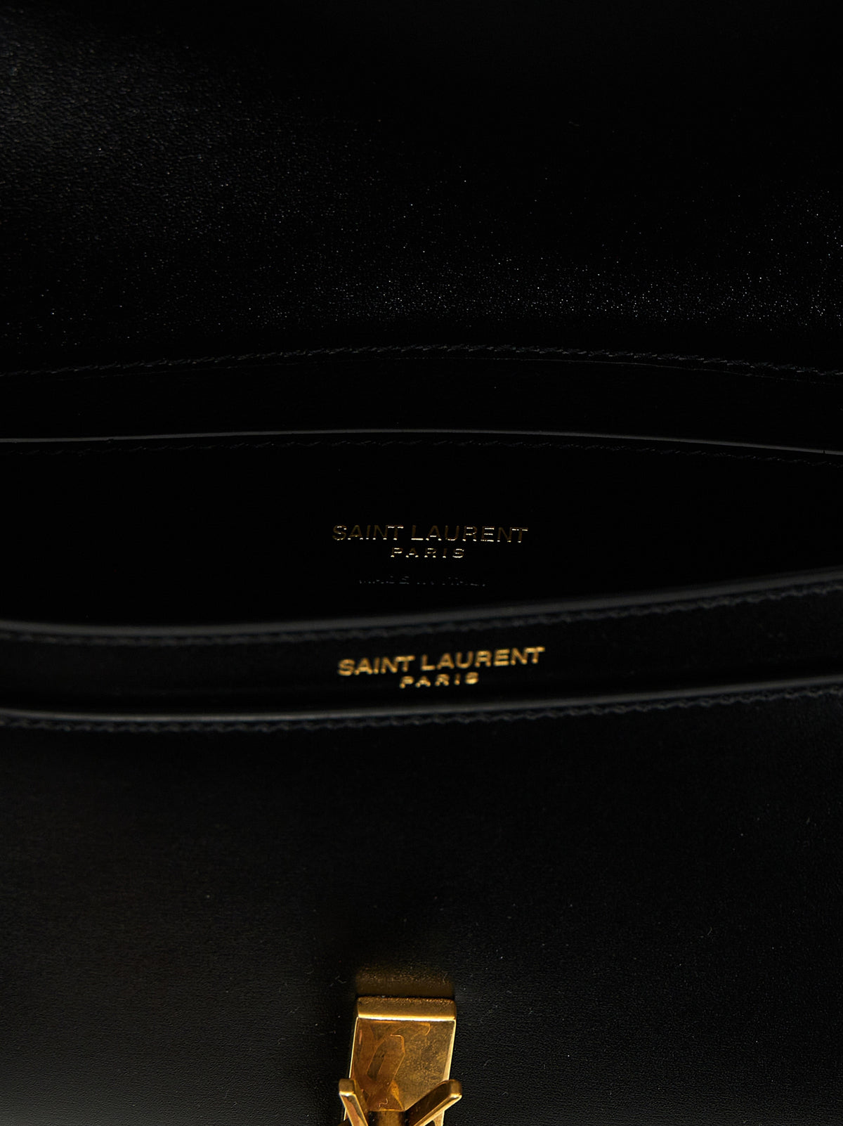 Saint Laurent V Logo Calfskin Leather Mini Shoulder Flap Box Bag - Black