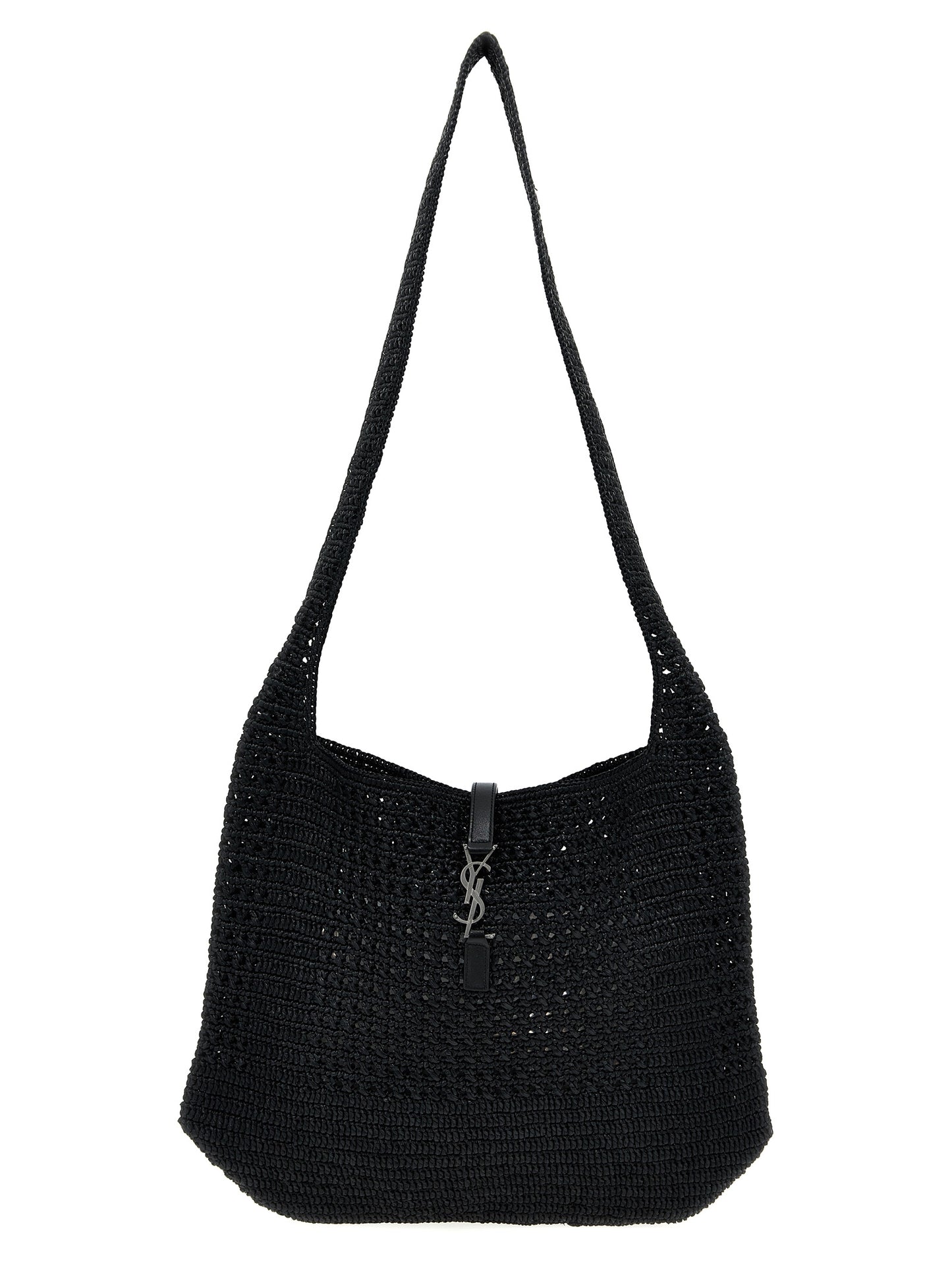 Shopper Tote Bag by Saint Laurent for unisex in raffia polyurethane leather black features an metropolitan chic Le 5 A 7 Crochet Raffia Polyurethane Leather Shopper Tote Bag design with a secure , metropolitan chic , and versatile shoulder-strap for a metropolitan chic look.