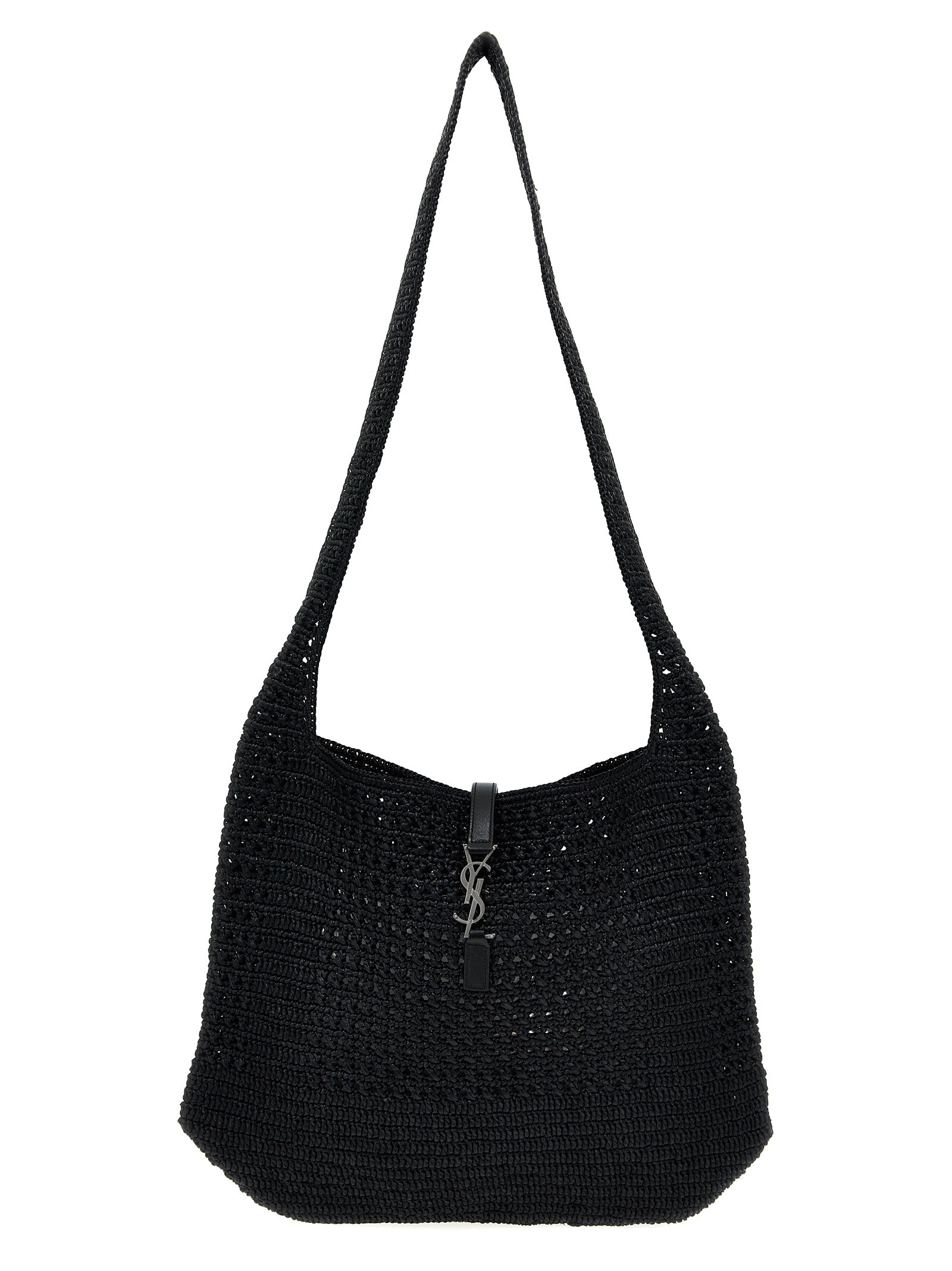 Shopper Tote Bag by Saint Laurent for unisex in raffia polyurethane leather black features an metropolitan chic Le 5 A 7 Crochet Raffia Polyurethane Leather Shopper Tote Bag design with a secure , metropolitan chic , and versatile shoulder-strap for a metropolitan chic look.