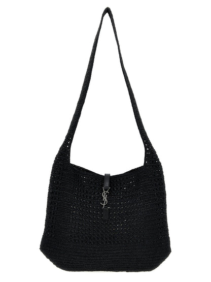 Shopper Tote Bag by Saint Laurent for unisex in raffia polyurethane leather black features an metropolitan chic Le 5 A 7 Crochet Raffia Polyurethane Leather Shopper Tote Bag design with a secure , metropolitan chic , and versatile shoulder-strap for a metropolitan chic look.