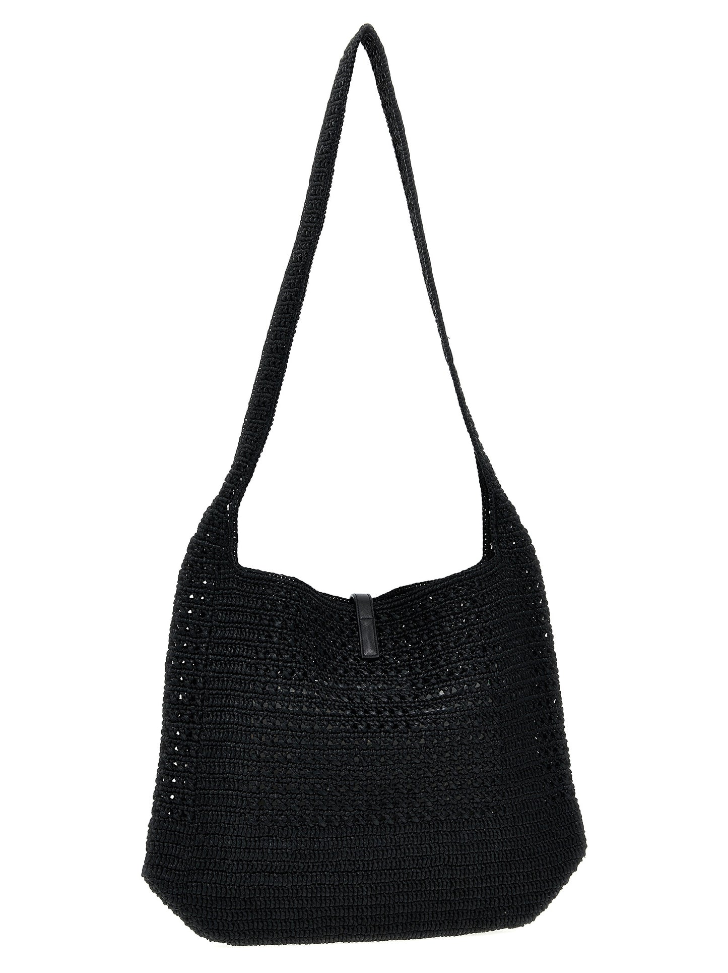 Shopper Tote Bag by Saint Laurent for unisex in raffia polyurethane leather black features an sumptuous Le 5 A 7 Crochet Raffia Polyurethane Leather Shopper Tote Bag design with a secure , ample , and versatile shoulder-strap for an sumptuous finish.