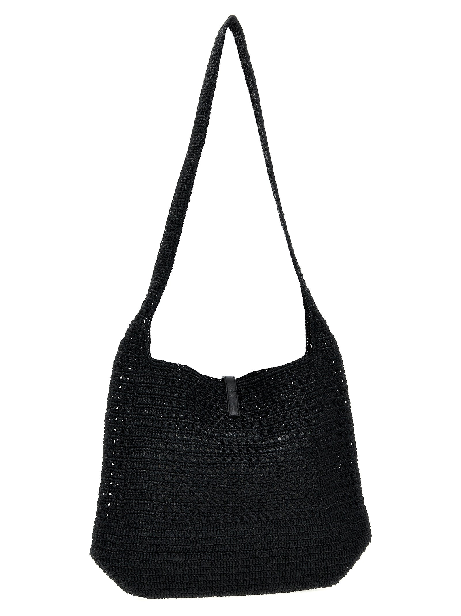 Shopper Tote Bag by Saint Laurent for unisex in raffia polyurethane leather black features an sumptuous Le 5 A 7 Crochet Raffia Polyurethane Leather Shopper Tote Bag design with a secure , ample , and versatile shoulder-strap for an sumptuous finish.
