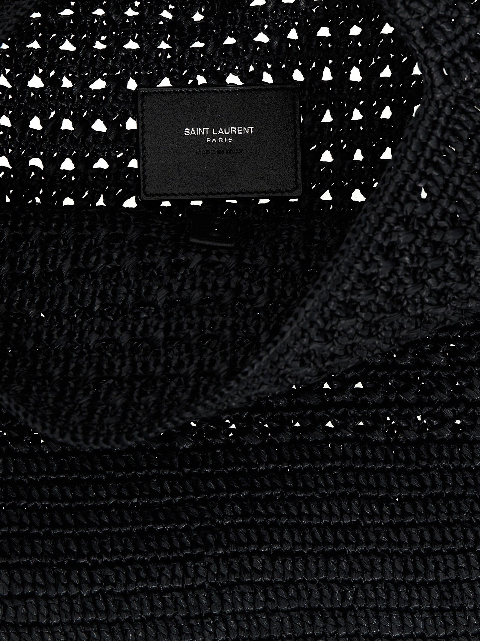 Shopper Tote Bag by Saint Laurent for unisex in raffia polyurethane leather black features an utilitarian-chic silhouette, showcasing the Le 5 A 7 Crochet Raffia Polyurethane Leather Shopper Tote Bag design with a secure , ample , and versatile shoulder-strap.