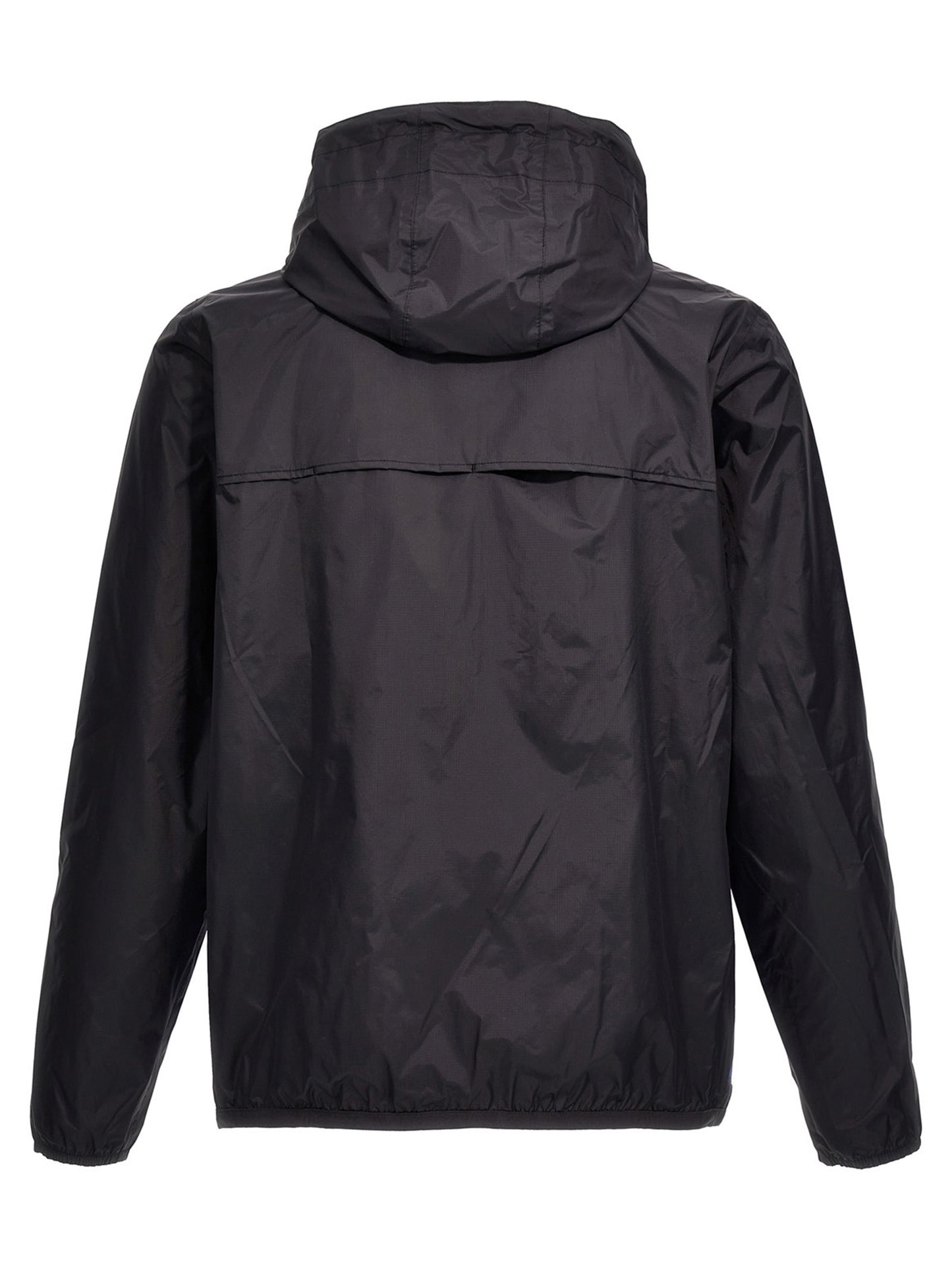 Hooded Windbreaker Jacket by Comme Des Garçons Play for men in nylon blue & print showcases a urban chic silhouette, detailed with a urban chic hooded neckline and functional water-resistant, pockets, hooded & windproof for a polished finish.