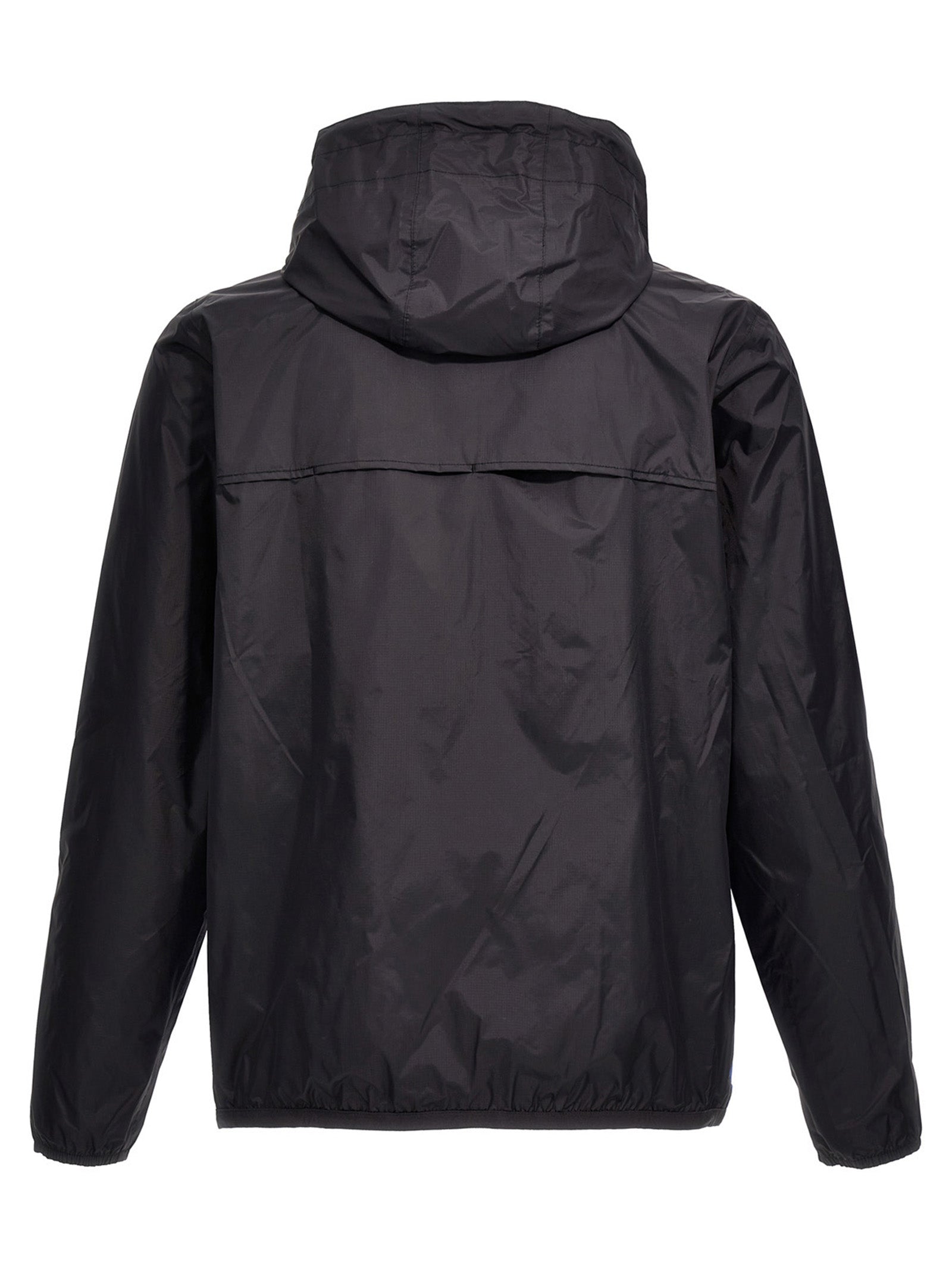 Hooded Windbreaker Jacket by Comme Des Garçons Play for men in nylon blue & print showcases a urban chic silhouette, detailed with a urban chic hooded neckline and functional water-resistant, pockets, hooded & windproof for a polished finish.