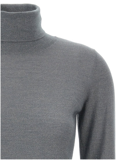 Cardigan by Brunello Cucinelli for women in silk cashmere & polyester gray showcases a captivating silhouette, artfully detailed with a captivating and for a truly sophisticated captivating look.