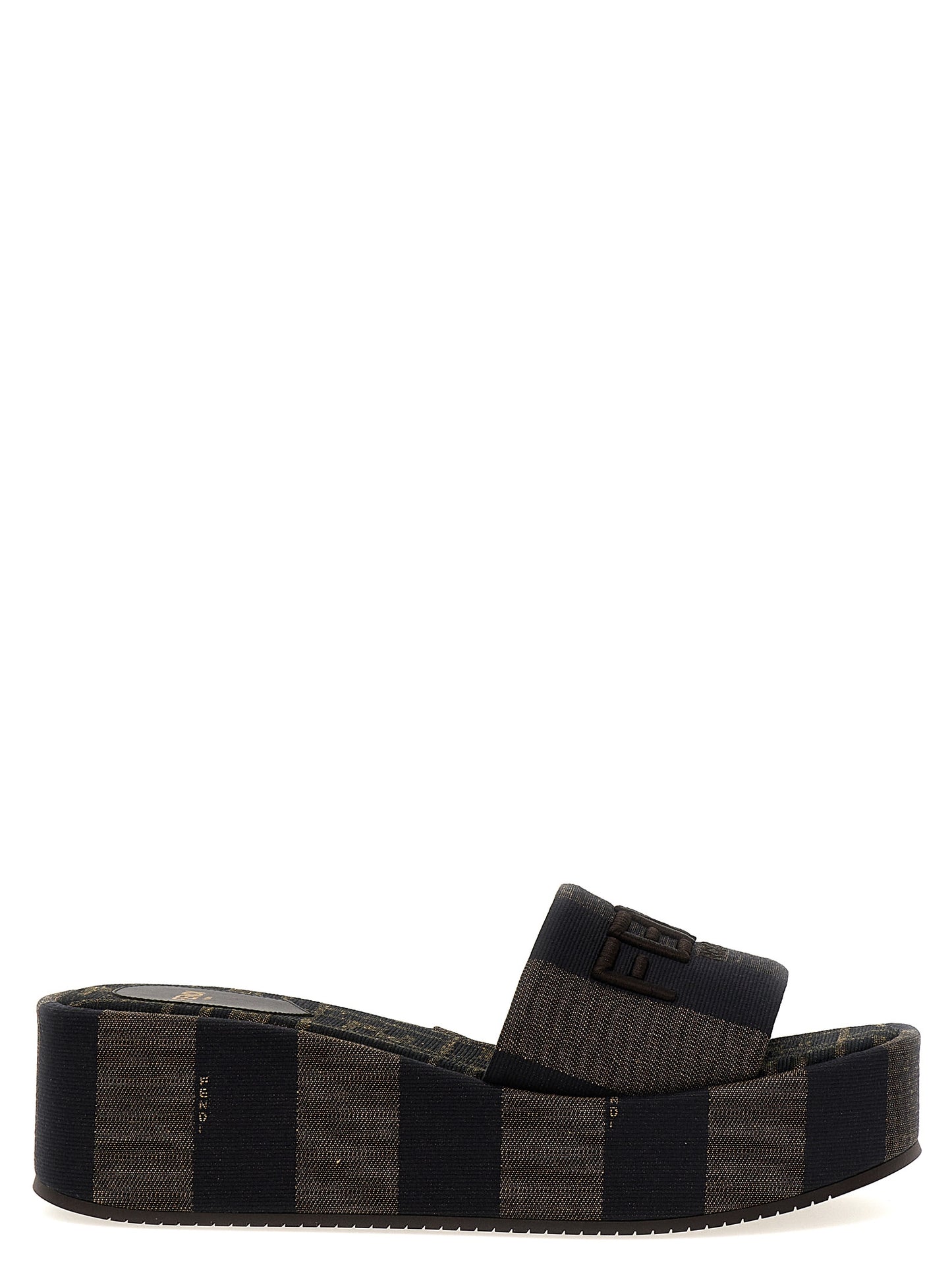 Sliders Sandals Flat Shoes by Fendi for women in cotton brown & striped features an captivating silhouette, showcasing the captivating style of the Women's Cotton Sliders Sandals Flat Shoes with its distinct and refined .