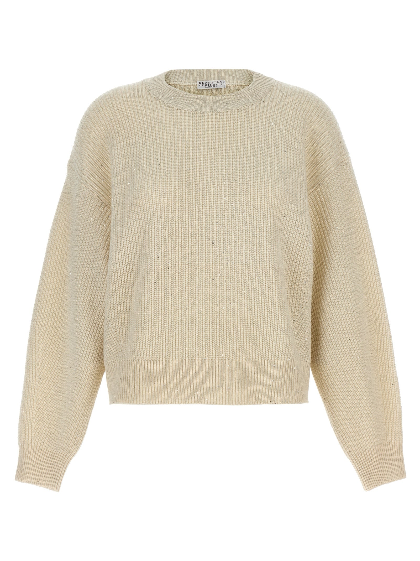 Cardigan by Brunello Cucinelli for women in cashmere polyamide & sequins white features an crisp silhouette, showcasing a sophisticated crew neckline and detail for a truly crisp finish.