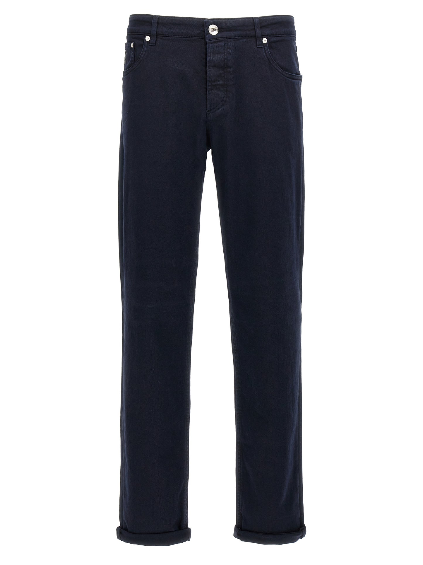 Jeans by Brunello Cucinelli for men in stretch denim cotton blue features a polished silhouette with a polished , reaching a polished long and finished with a polished .