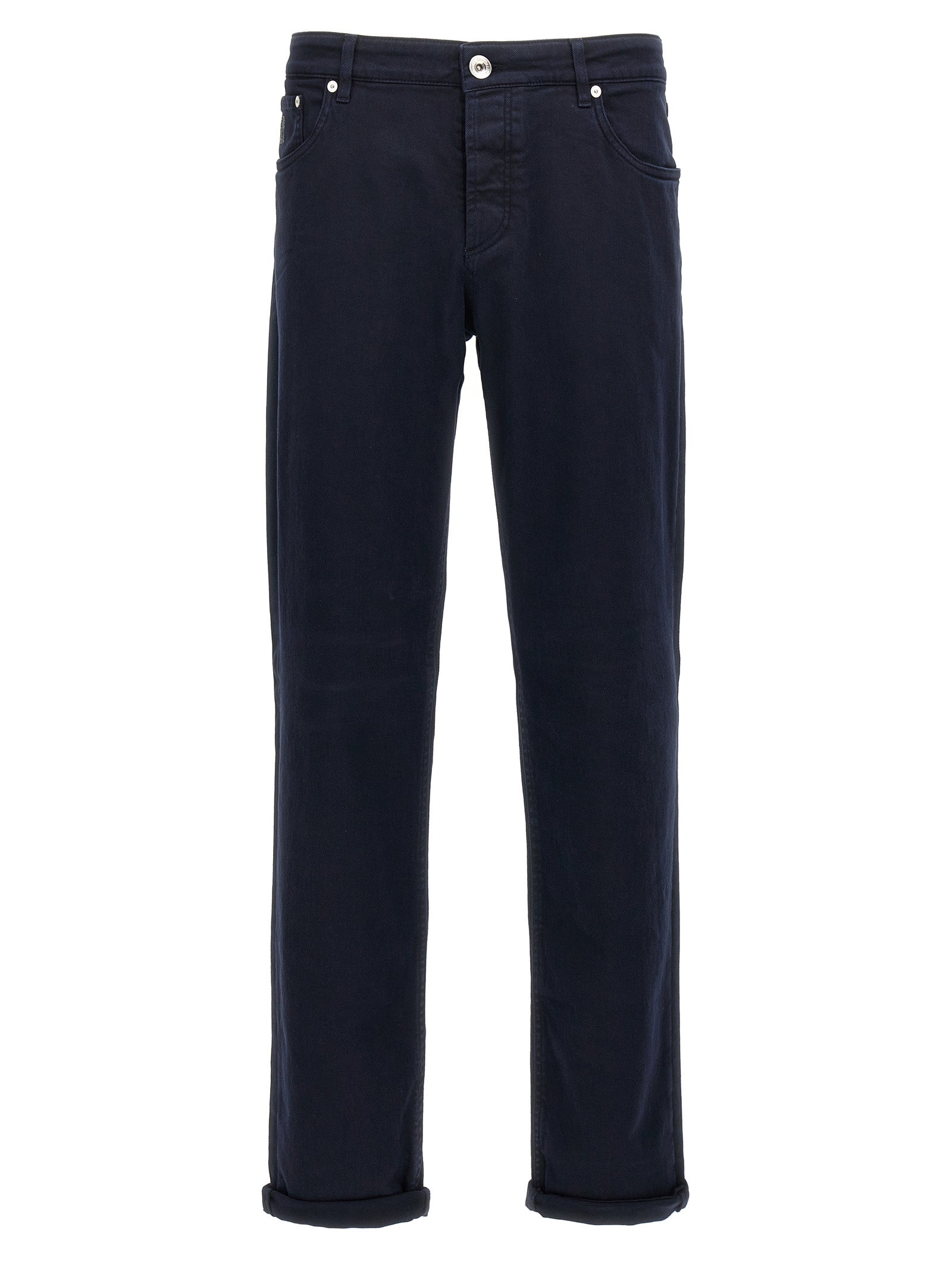 Jeans by Brunello Cucinelli for men in stretch denim cotton blue features a polished silhouette with a polished , reaching a polished long and finished with a polished .