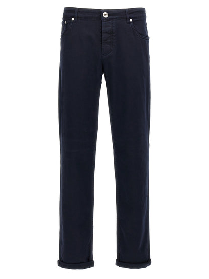 Jeans by Brunello Cucinelli for men in stretch denim cotton blue features a polished silhouette with a polished , reaching a polished long and finished with a polished .