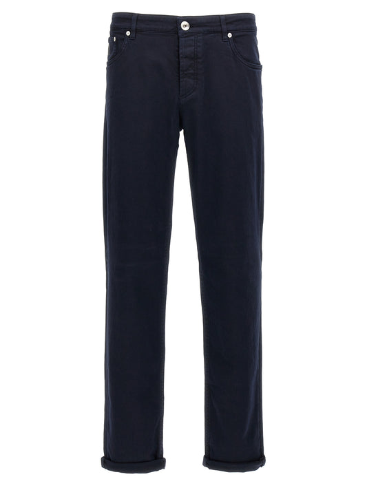 Jeans by Brunello Cucinelli for men in stretch denim cotton blue features a polished silhouette with a polished , reaching a polished long and finished with a polished .