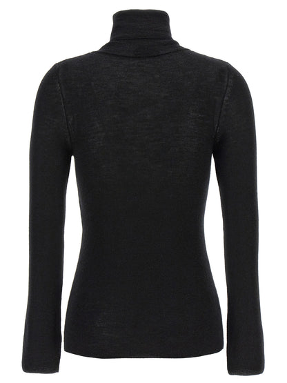 Cardigan by Tom Ford for women in cashmere silk black presents a textural silhouette, artfully finished with a textural turtle high-neck neckline and for a sophisticated, textural look.