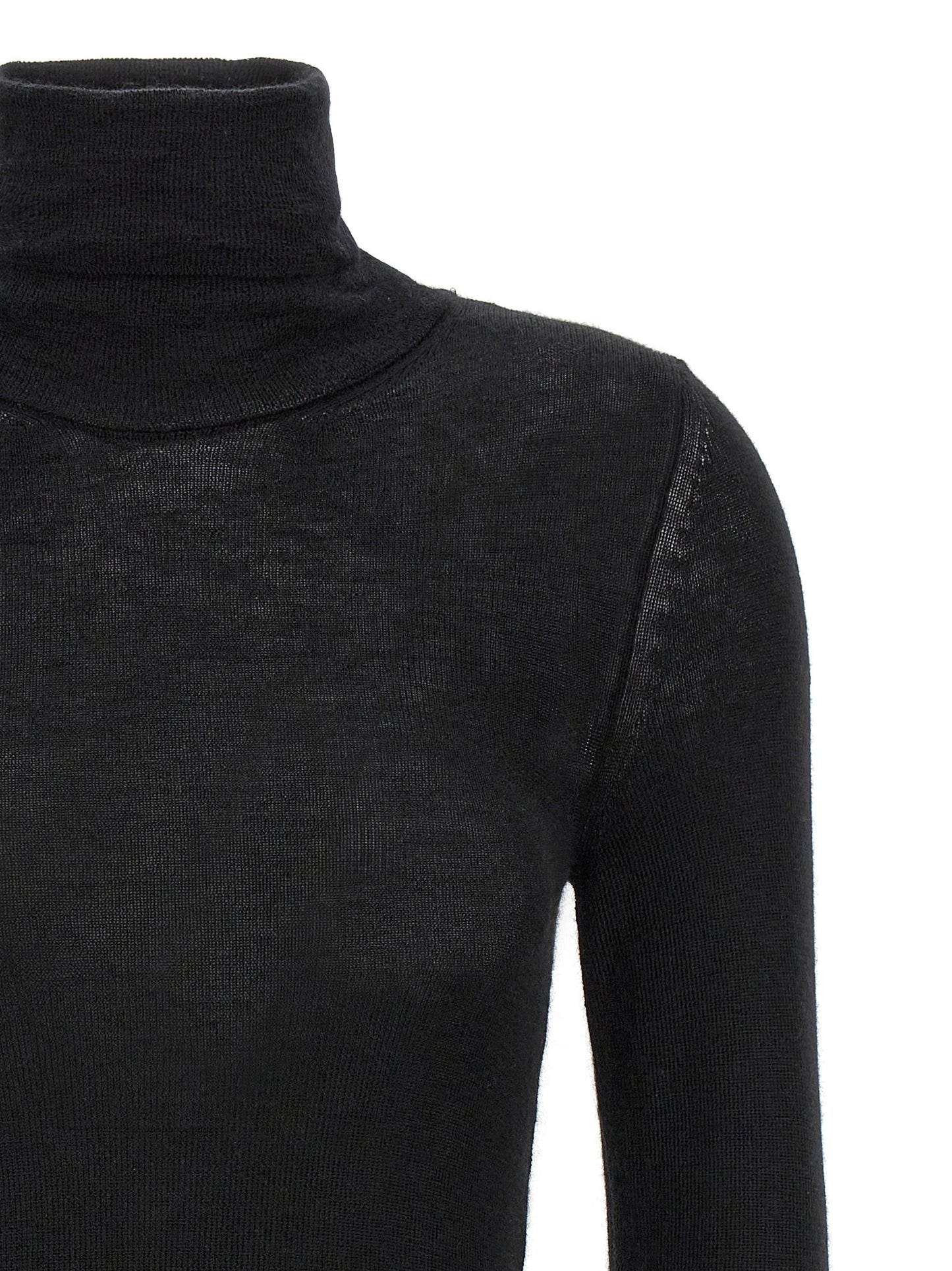 Cardigan by Tom Ford for women in cashmere silk black showcases a captivating silhouette, artfully detailed with a captivating and turtle high-neck neckline for a truly sophisticated captivating look.