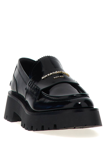 Flat Loafer Slip-On Shoes by Alexander Wang for women in bos taurus cowhide leather black features an ergonomic silhouette, perfectly showcasing Women's Bos Taurus Cowhide Leather Flat Loafer Slip-On Shoes with its distinct flat and elegant .