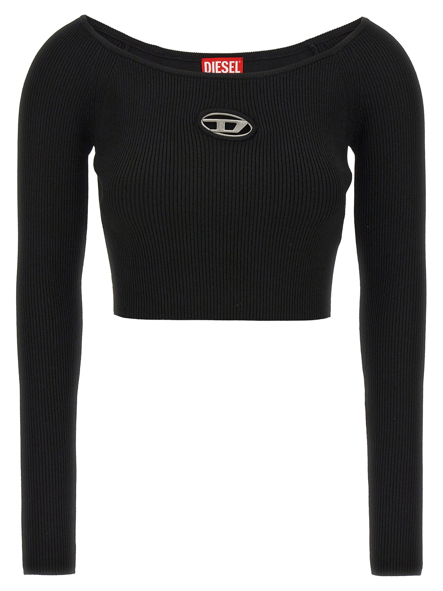 Cardigan by Diesel for women in viscose & polyester black & patterned features an crisp silhouette, showcasing a sophisticated boat neckline and long-sleeve detail for a truly crisp finish.
