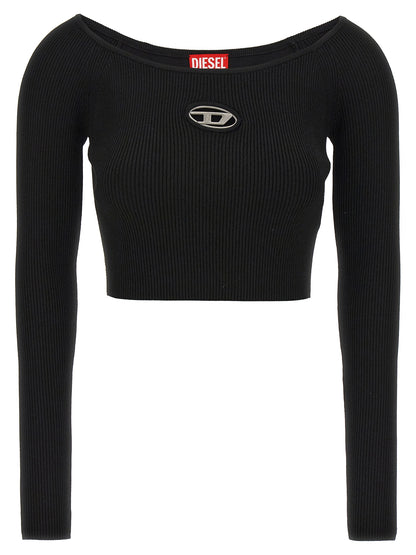 Cardigan by Diesel for women in viscose & polyester black & patterned features an crisp silhouette, showcasing a sophisticated boat neckline and long-sleeve detail for a truly crisp finish.
