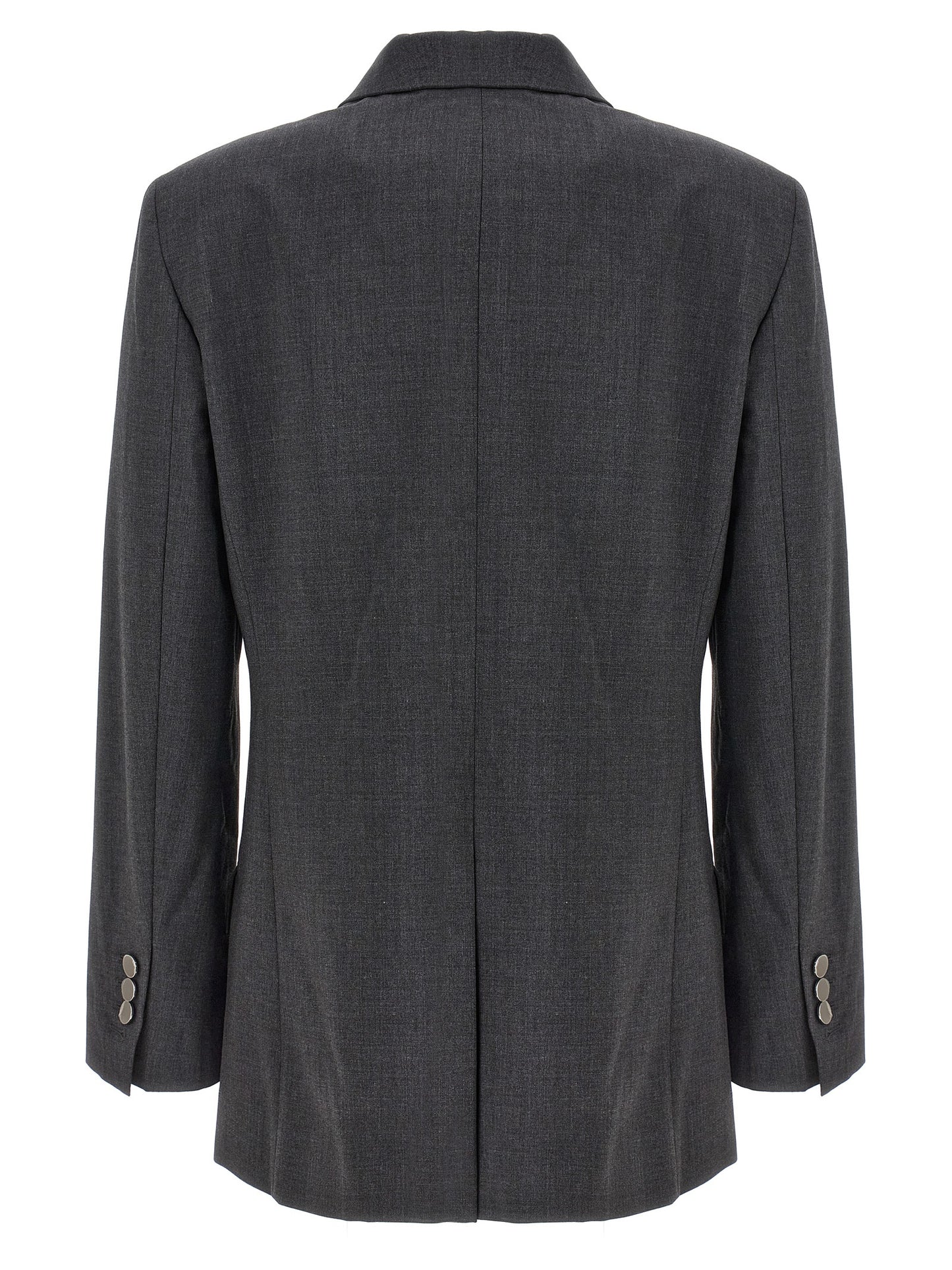 This Blazer by Theory for women in wool gray presents a tailored silhouette, meticulously tailored with a tailored split neckline and distinctive for a tailored finish.