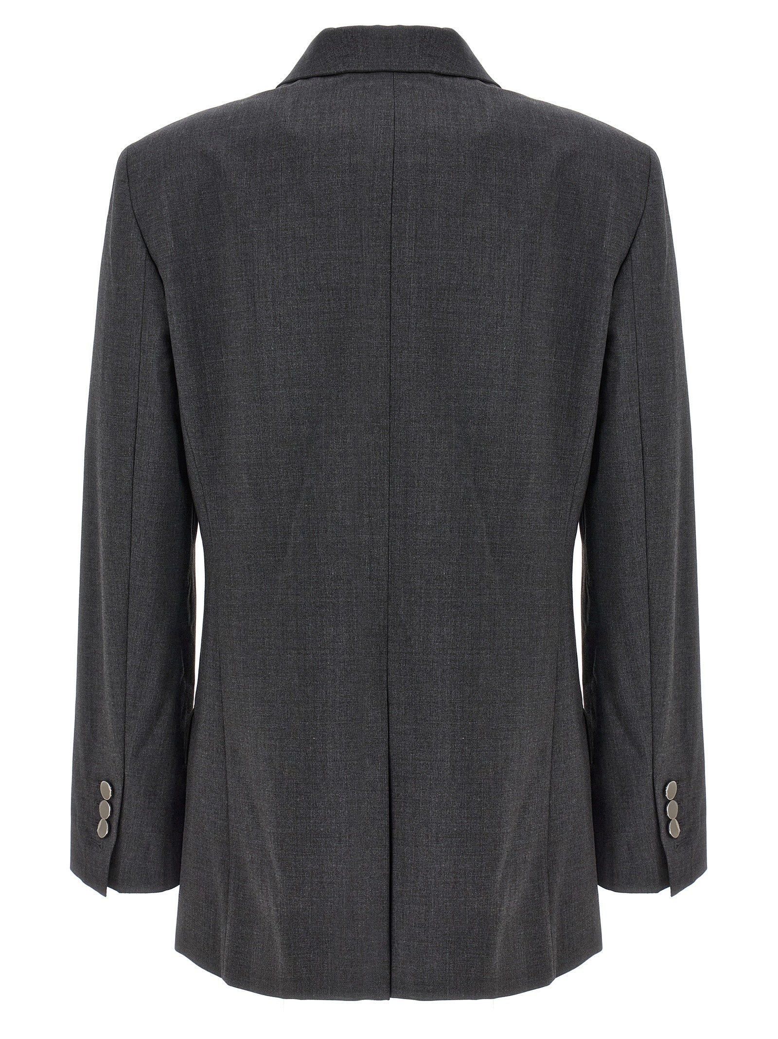 This Blazer by Theory for women in wool gray presents a tailored silhouette, meticulously tailored with a tailored split neckline and distinctive for a tailored finish.