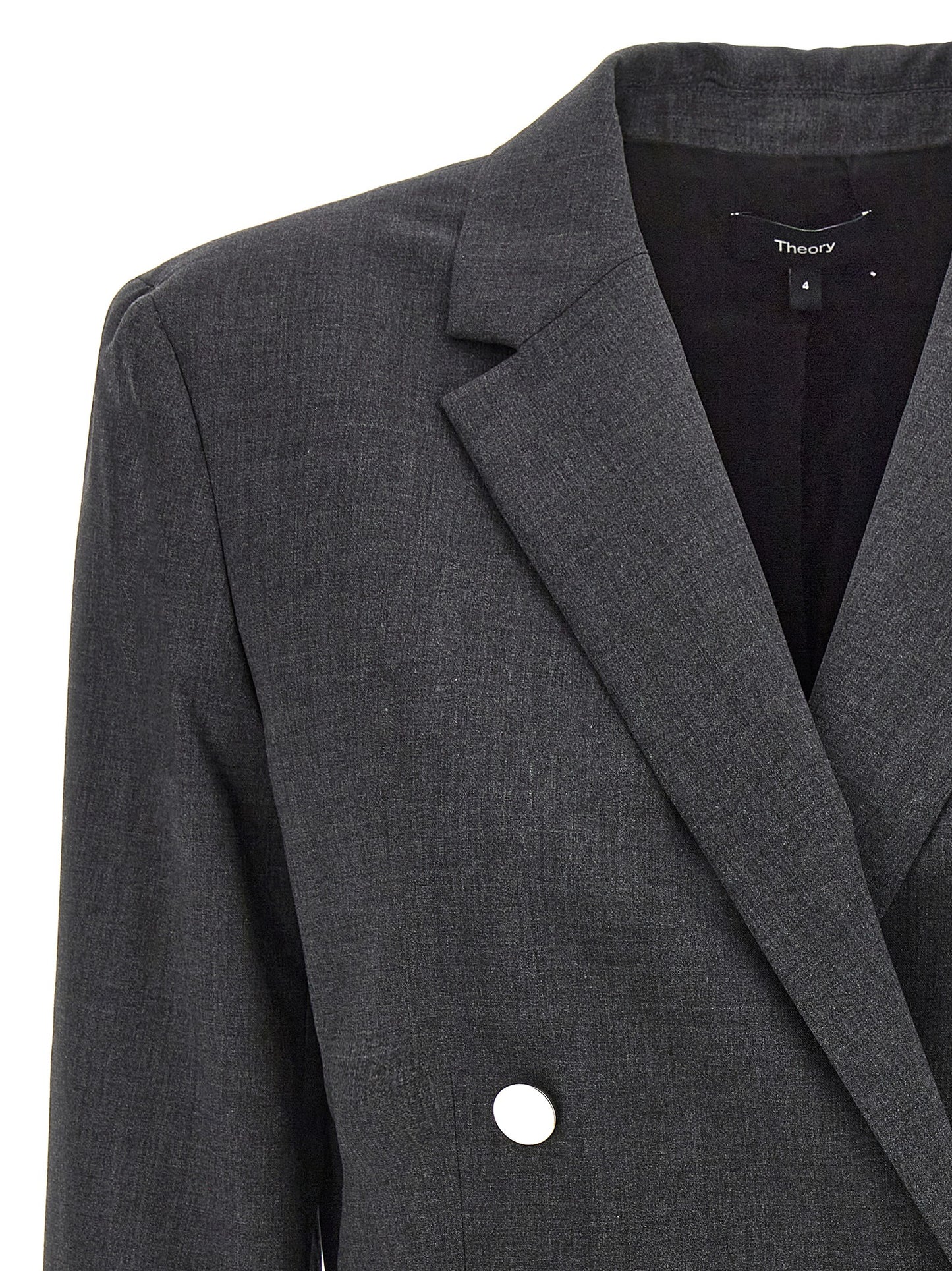 Blazer by Theory for women in wool gray features an crisp silhouette with sophisticated and a crisp split neckline for a truly crisp finish.