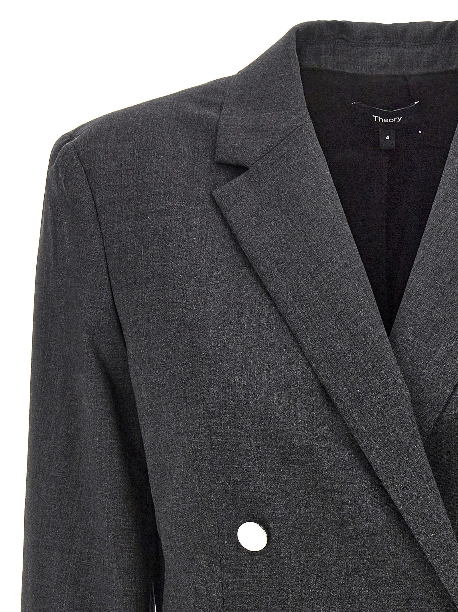 Blazer by Theory for women in wool gray features an crisp silhouette with sophisticated and a crisp split neckline for a truly crisp finish.