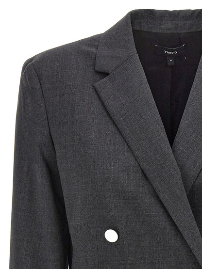 Blazer by Theory for women in wool gray features an crisp silhouette with sophisticated and a crisp split neckline for a truly crisp finish.