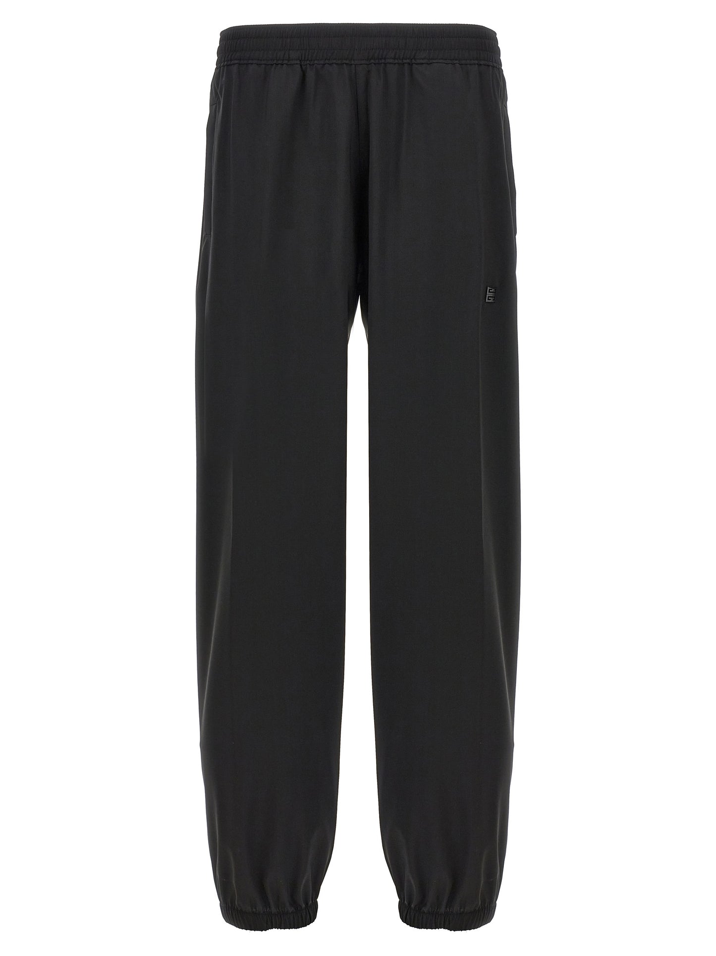 Trousers by Givenchy for men in virgin wool black features a sculptural silhouette, showcasing a sculptural and long with a sophisticated for a sculptural finish.
