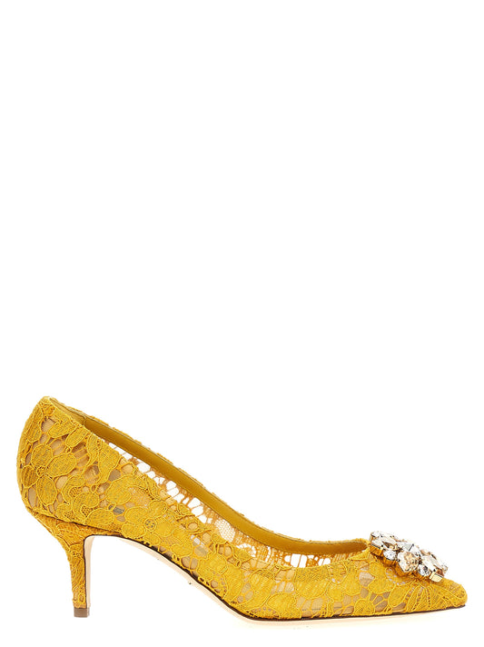 Mid-Heel Pumps Heels by Dolce & Gabbana for women in cotton viscose & leather bicolour & yellow showcases a exquisite silhouette, perfectly accentuating Women's Cotton Viscose & Leather Mid-Heel Pumps Heels with a exquisite mid-heel and exquisite .