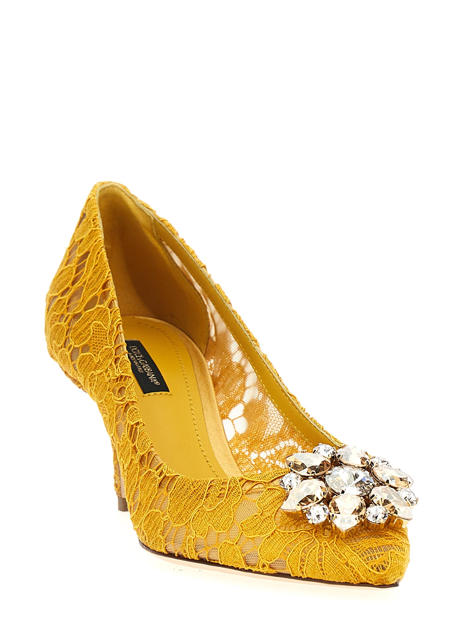 Mid-Heel Pumps Heels by Dolce & Gabbana for women in cotton viscose & leather bicolour & yellow features an effortlessly chic silhouette from the Women's Cotton Viscose & Leather Mid-Heel Pumps Heels collection, showcasing a mid-heel and effortlessly chic for a effortlessly chic look.