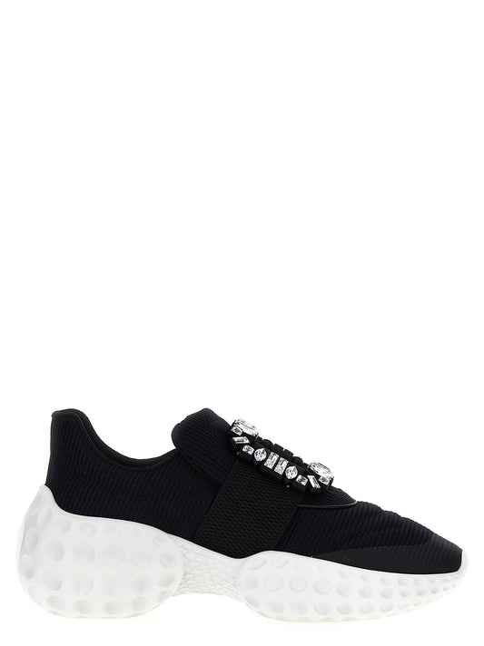 Athletic Sneakers by Roger Vivier for women in nylon polyvinyl polyethylene & polyurethane bicolour, black & white presents a sleek silhouette, perfectly capturing the slip-on style essence of Viv Women's Slip On Nylon Polyvinyl Polyethylene & Polyurethane Athletic Sneakers with its sleek design and premium finish.