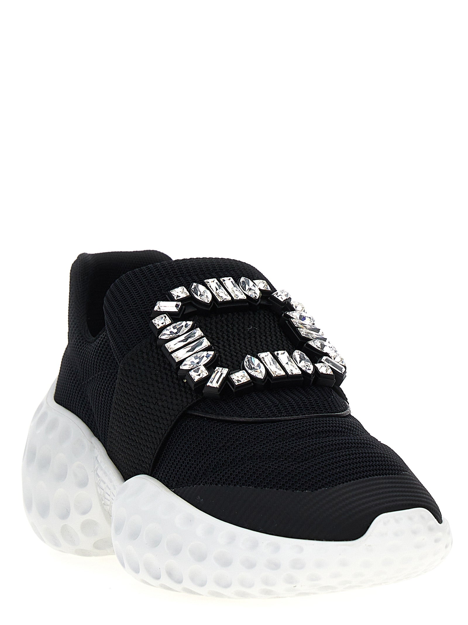 Athletic Sneakers by Roger Vivier for women in nylon polyvinyl polyethylene & polyurethane bicolour, black & white features an exquisite silhouette, showcasing the premium slip-on style of the Viv Women's Slip On Nylon Polyvinyl Polyethylene & Polyurethane Athletic Sneakers with an exquisite finish.