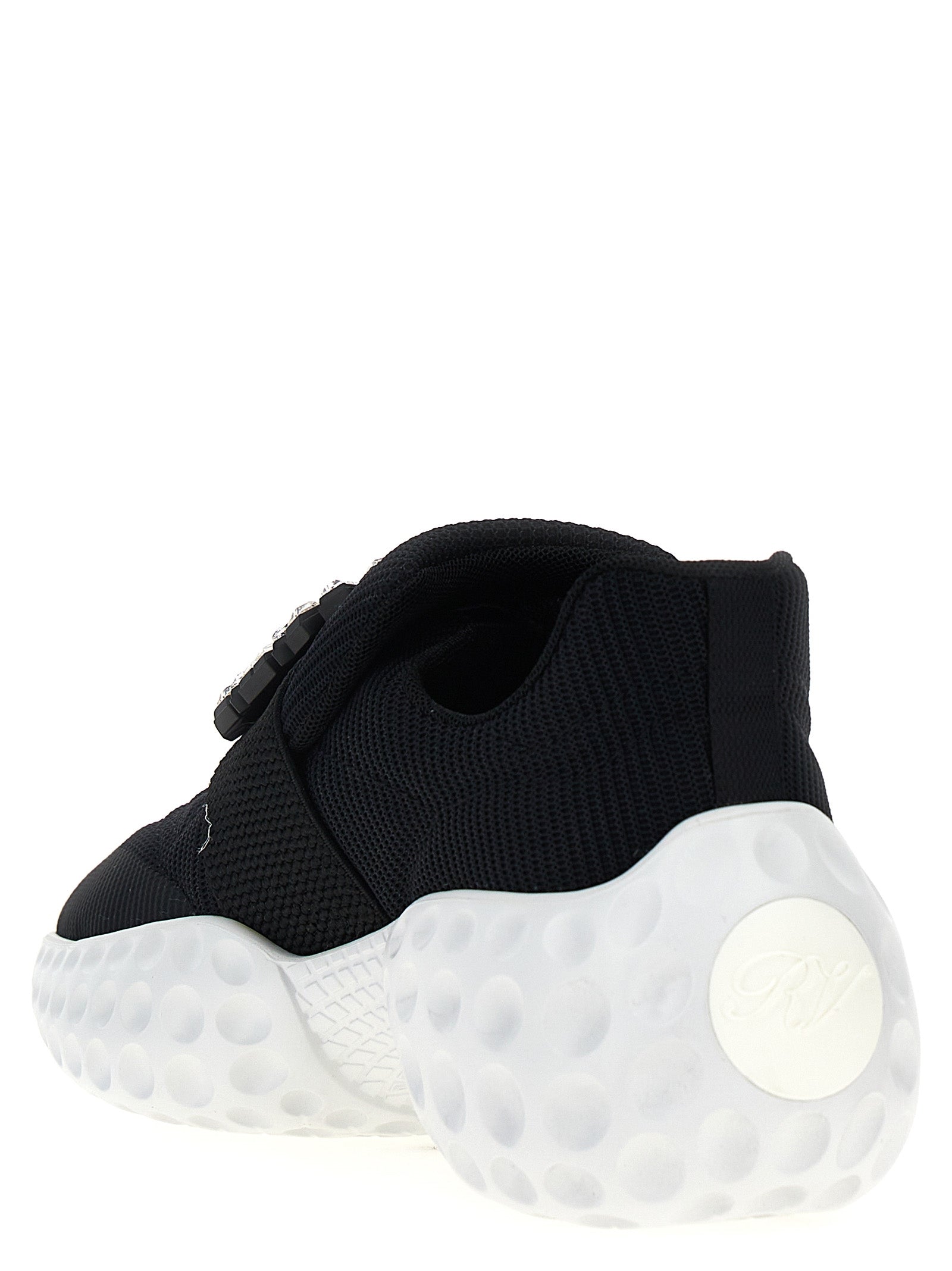 Athletic Sneakers by Roger Vivier for women in nylon polyvinyl polyethylene & polyurethane bicolour, black & white showcases a architectural silhouette, artfully capturing the essence of the Viv Women's Slip On Nylon Polyvinyl Polyethylene & Polyurethane Athletic Sneakers with its signature architectural slip-on style construction.