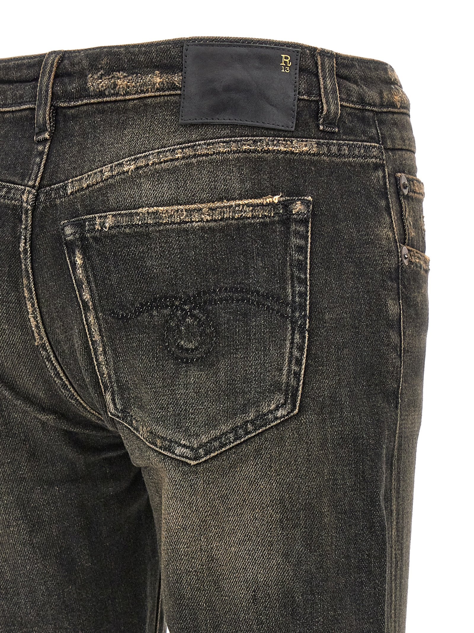 Jeans by R13 for women in stretch denim cotton black features an sartorial straight & boyfriend and long with a cut for a sartorial finish.