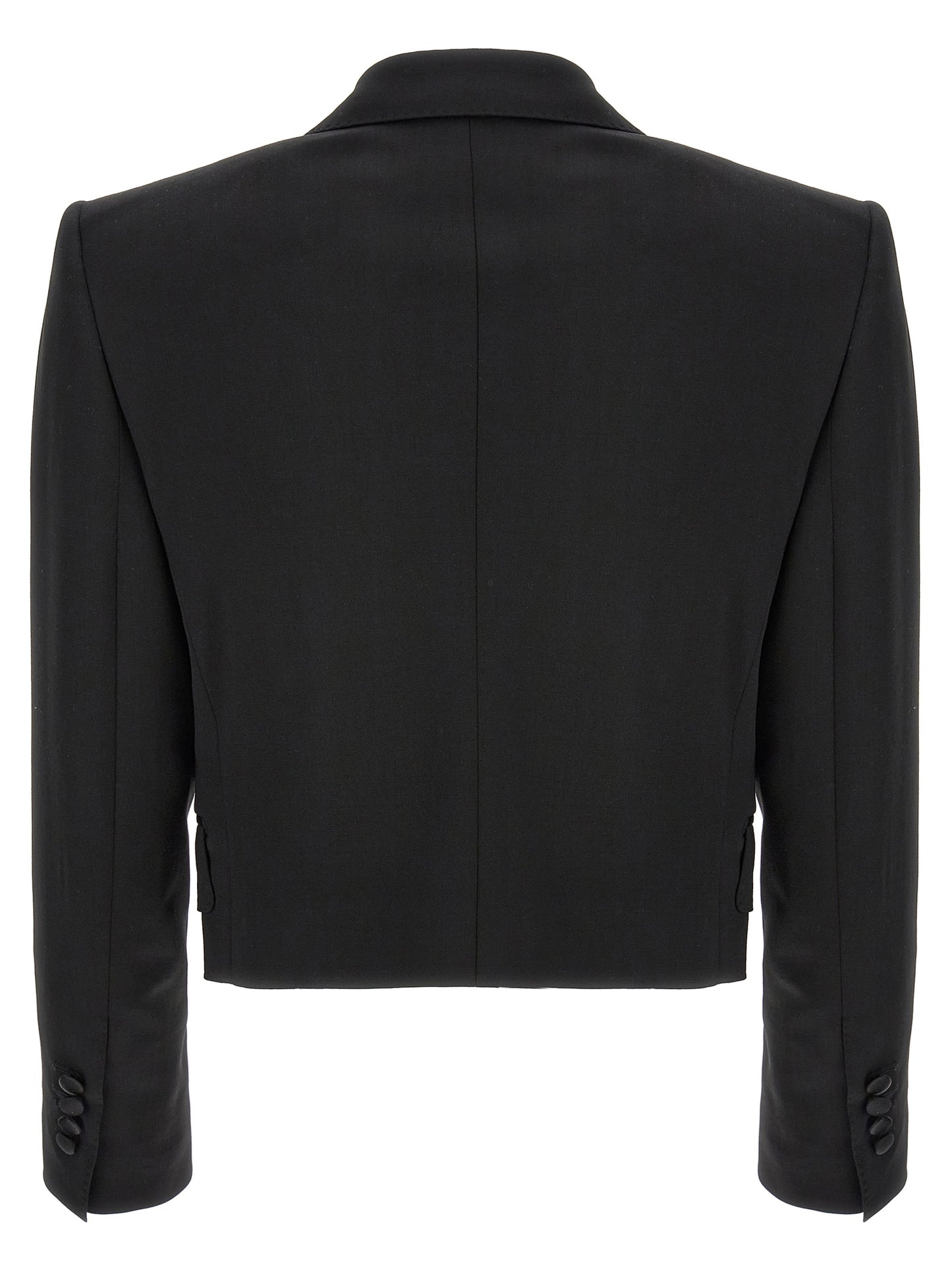Blazer by Dolce & Gabbana for women in polyester satin silk & virgin wool black features an sartorial silhouette, showcasing a sophisticated and sartorial for a truly sartorial finish.