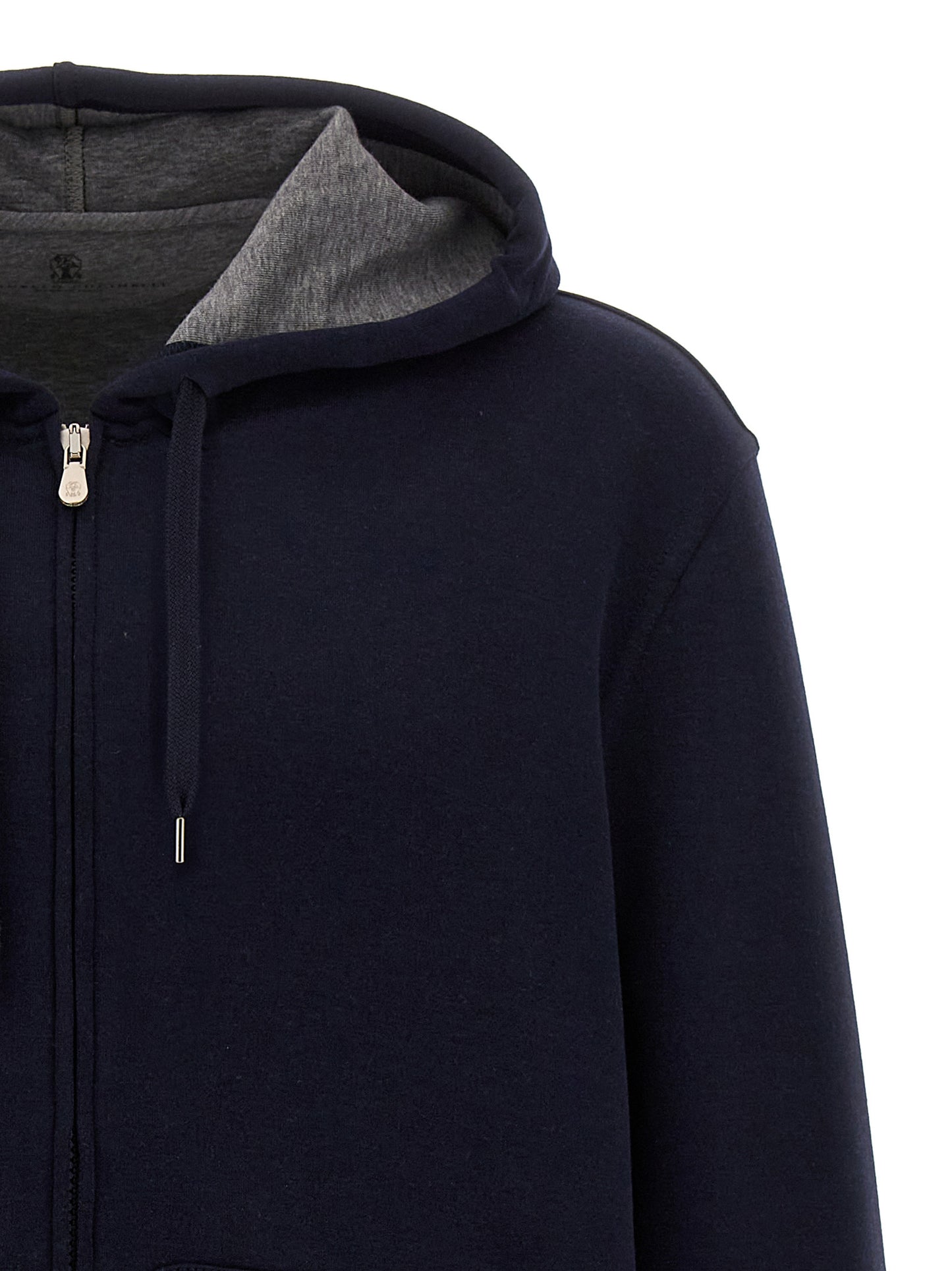 Sweatshirt Hoodie by Brunello Cucinelli for men in silk polyamide cotton & cashmere blue features a slouchy chic silhouette, detailed with a slouchy chic and a signature hooded neckline for an elevated aesthetic.