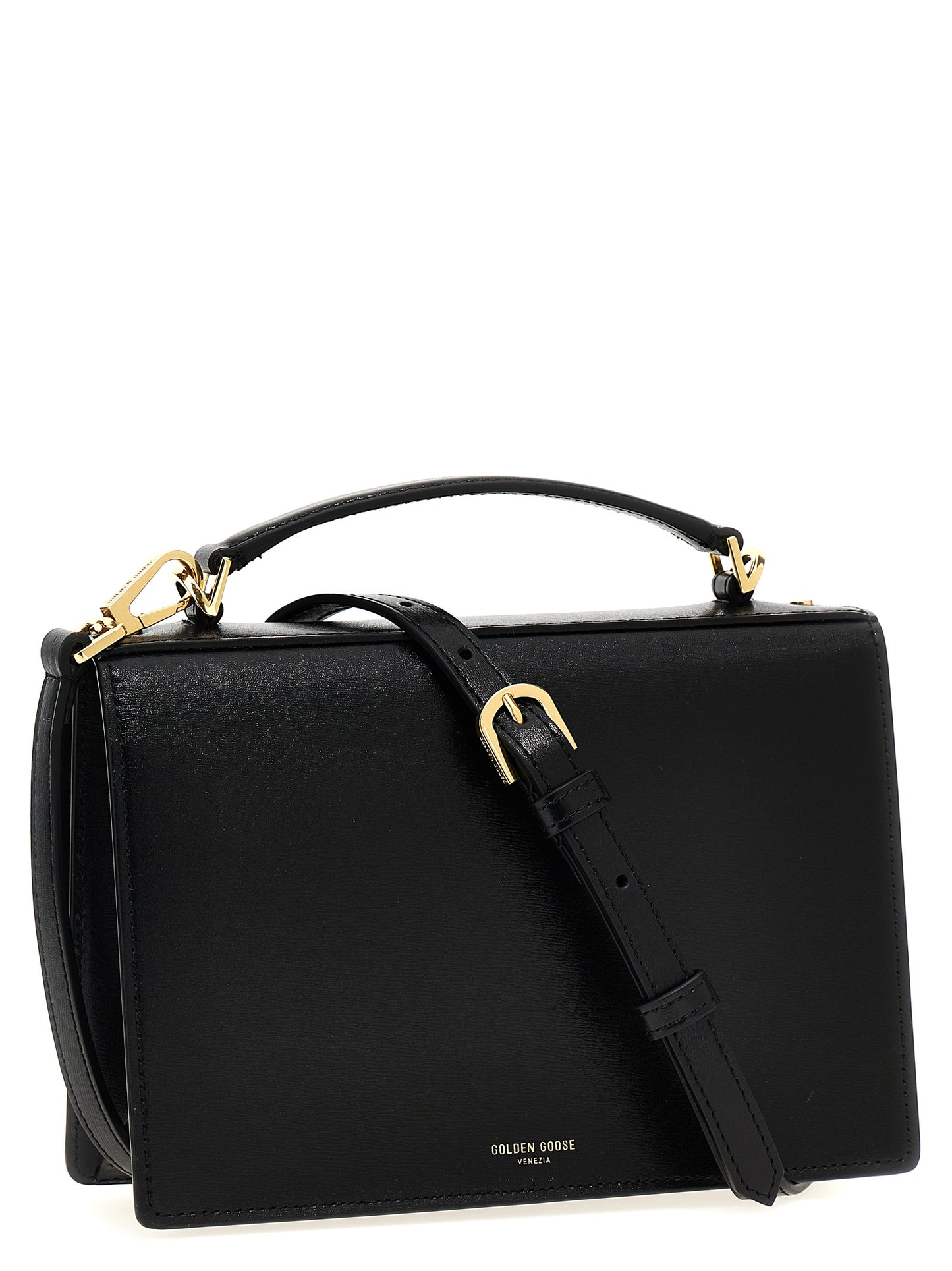 Handbag by Golden Goose for women in leather & metal black features a refined silhouette, showcasing a secure clip, organized , and versatile shoulder-strap, handle & adjustable-strap for a refined finish.